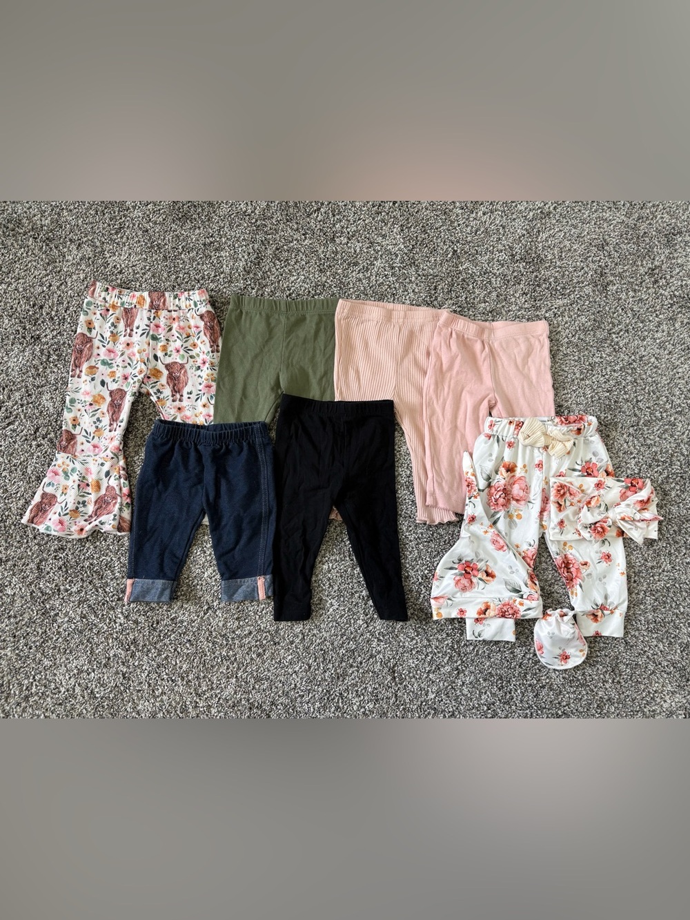 Baby Girl Pants Leggings Bundle 3-6 Months Floral Ruffle Bell Bottom Lot of 7